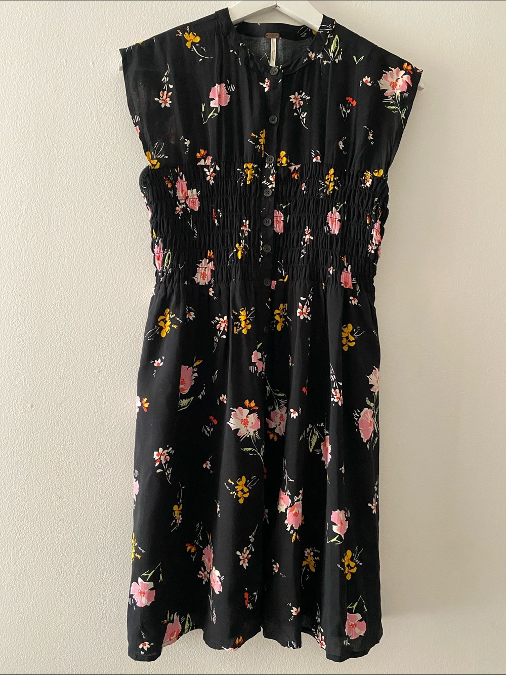 Free People Black Dress with Pink and Yellow Floral Accents